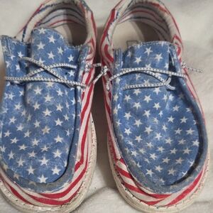 Hey Dude Kids Moccasins - Blue and Red Star Design